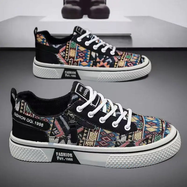 Men's Canvas Low Top Sneakers - Flat Sole, Vulcanized Style