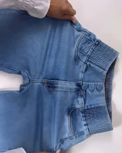 Elegant High-Waist Button-Front Cotton Jeans