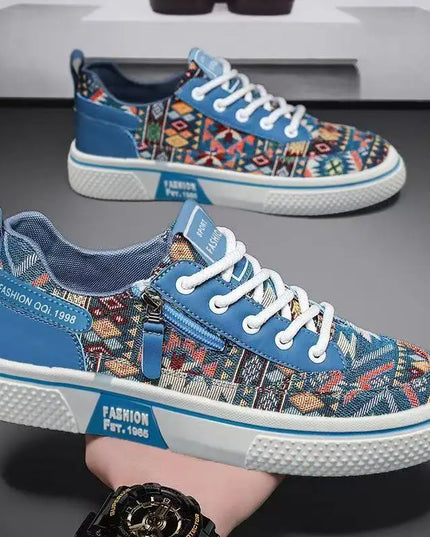 Men's Canvas Low Top Sneakers - Flat Sole, Vulcanized Style