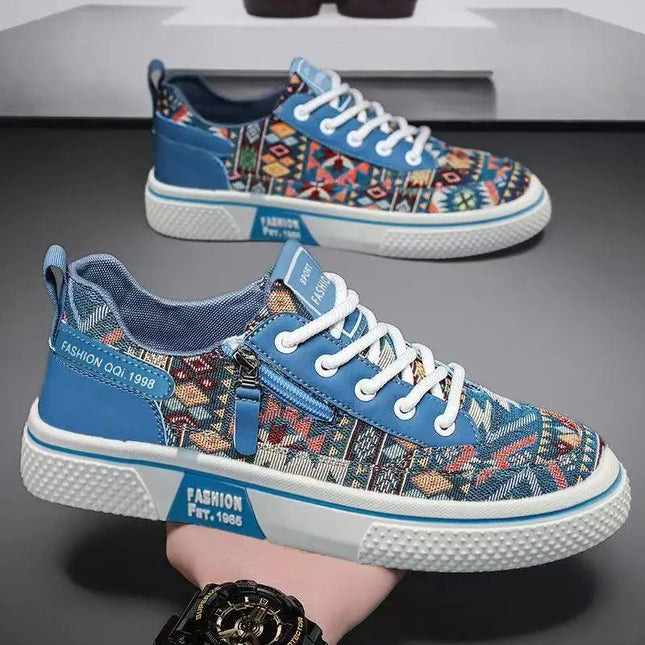 Men's Canvas Low Top Sneakers - Flat Sole, Vulcanized Style