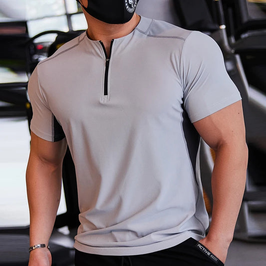 Men's Slim Fit Fitness T-Shirt with Stand Collar Design 