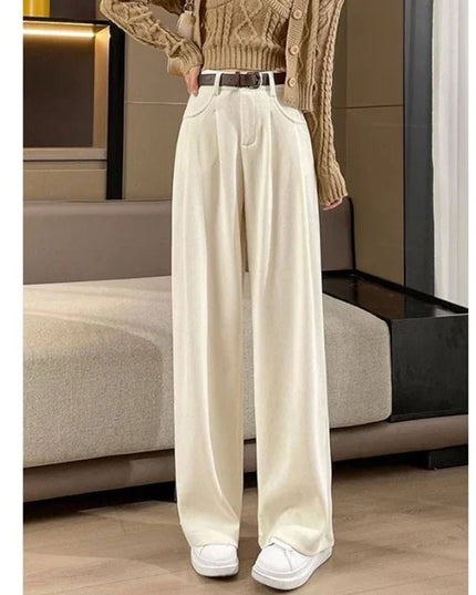 Women's Chic High Waist Straight Leg Trousers - Slim Fit Elegant Pants for Women