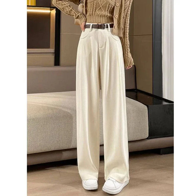 Women's Chic High Waist Straight Leg Trousers - Slim Fit Elegant Pants for Women