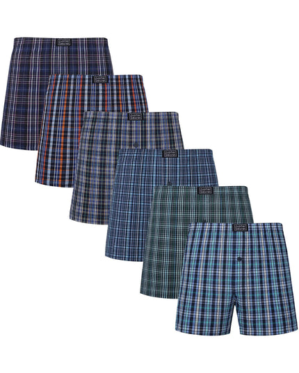 6-Pack Men's Woven Boxer Shorts with Elastic Waistband - Assorted Colors