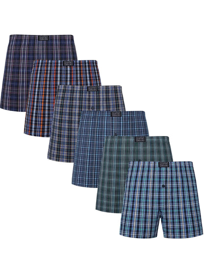 6-Pack Men's Woven Boxer Shorts with Elastic Waistband - Assorted Colors