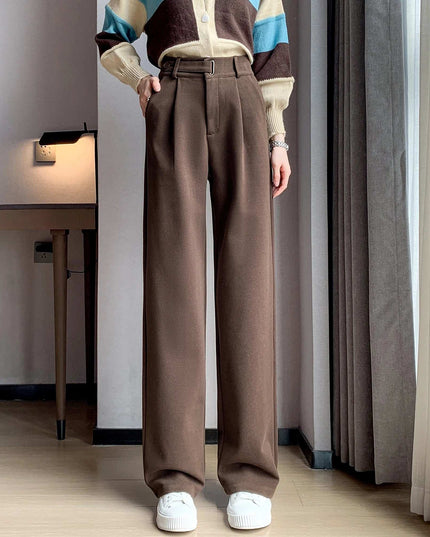 Seoulish Women's High-Waist Wide-Leg Trousers with Loose Fit and Button Detail