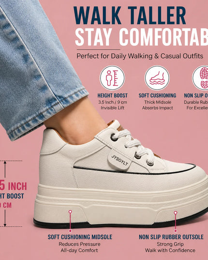 Hidden Heel High Platform Sneakers for Women Chunky Wedge - Genuine Leather