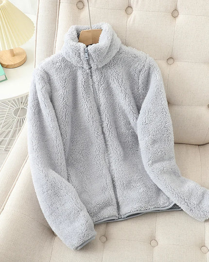 Women's Thick Fleece Zip Jacket with Stand Collar