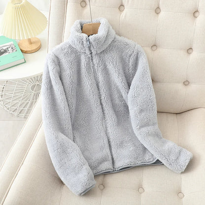 Women's Thick Fleece Zip Jacket with Stand Collar
