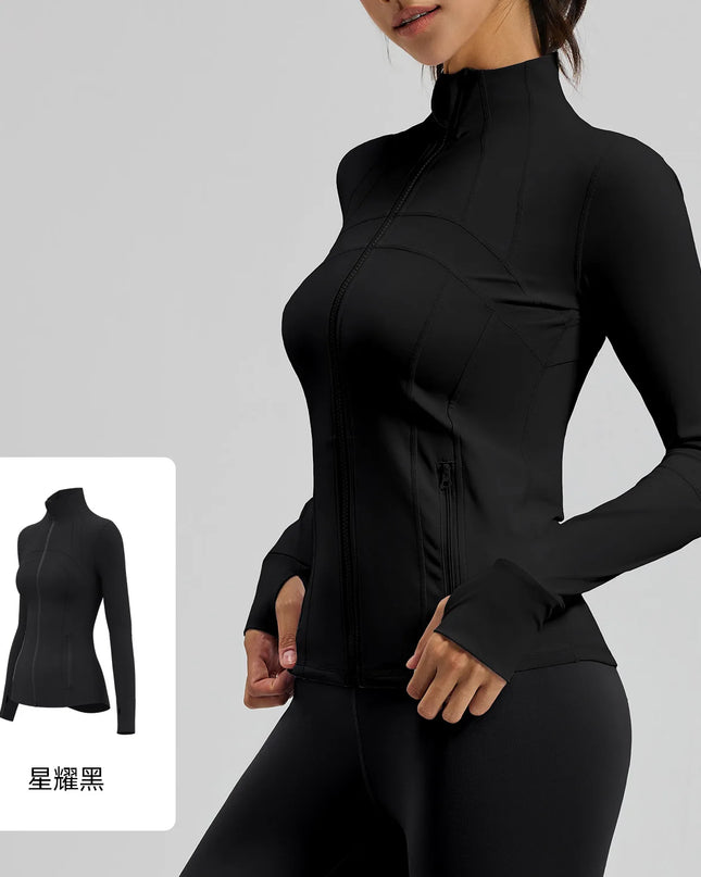 Women's Quick Dry Stand Collar Fitness Jacket - Slim Fit with Zipper Pocket