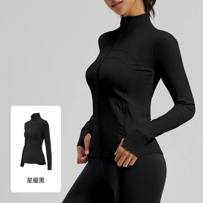 Women's Quick Dry Stand Collar Fitness Jacket - Slim Fit with Zipper Pocket