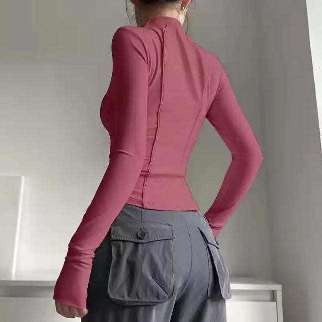 Women's Long Sleeve Stand Collar Sports Half-Zip Sweater Jacket