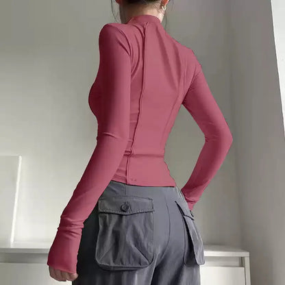 Women's Long Sleeve Stand Collar Sports Half-Zip Sweater Jacket