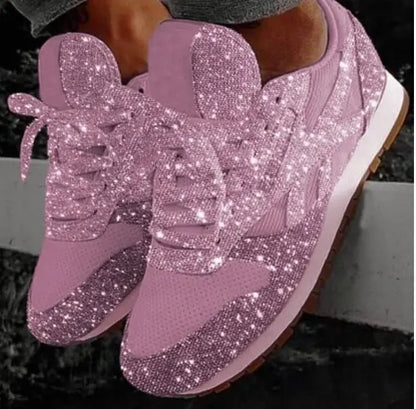 Women's Glitter Lace-Up Vulcanized Sneakers