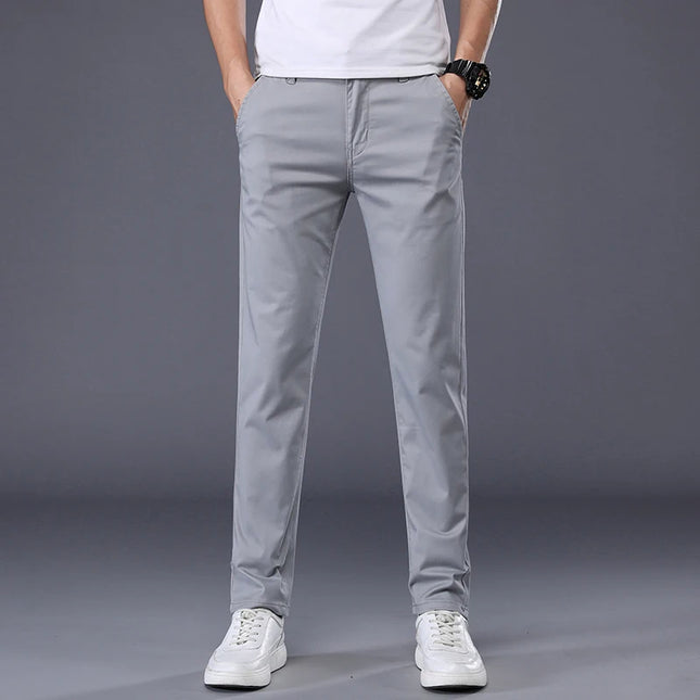 Men's Casual Long Elastic Straight Pants - Various Colors