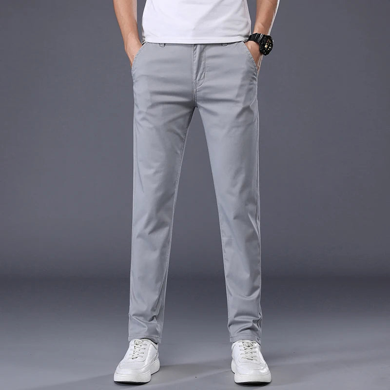 Men's Casual Long Elastic Straight Pants - Various Colors