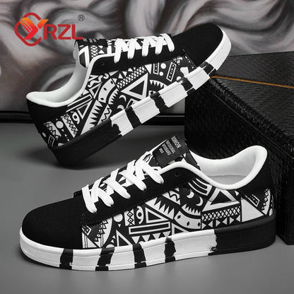 YRZL Men's Canvas Lace-Up Sneakers with Geometric Design