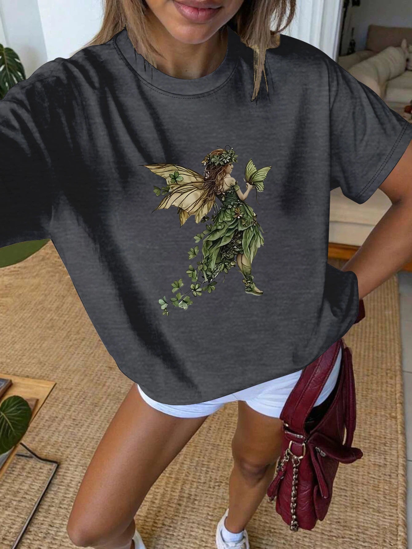 Women's Fairy Print Round Neck Short Sleeve T-Shirt