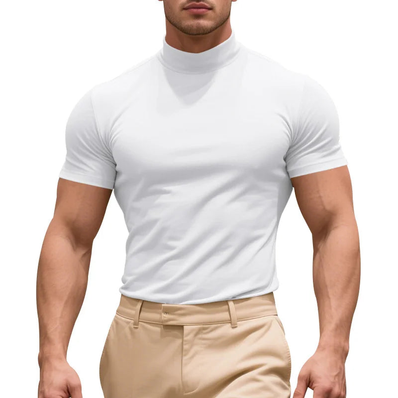 Men's Quick-Dry Half High Collar Short Sleeve Breathable Slim T-Shirt