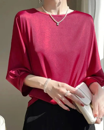 Women’s Loose Satin Silk Half-Sleeve Blouses