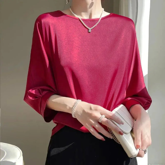 Women’s Loose Satin Silk Half-Sleeve Blouses