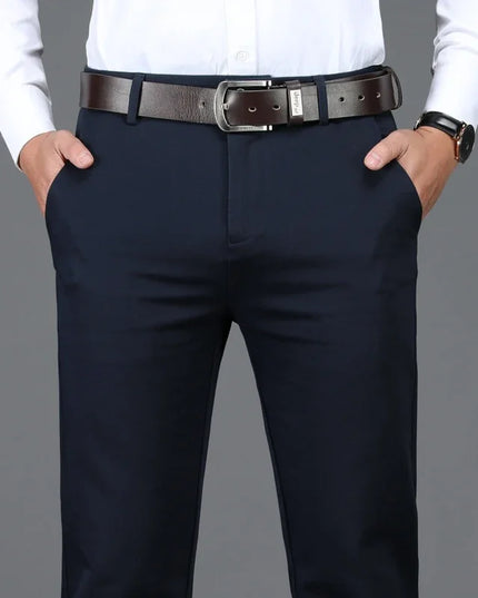 Classic Men's High-Waist Stretch Cotton Straight Trousers