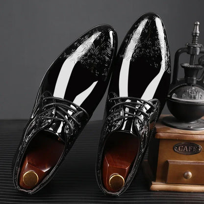 Men's Formal Black Brogue Lace-Up Dress Shoes in PU Leather