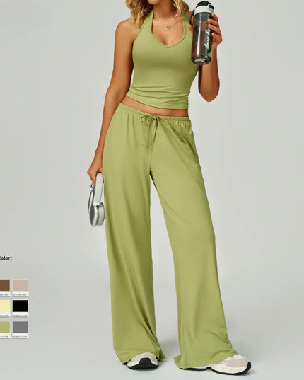 Women's 2/3 Pieces Quick-Dry Vest/Cropped Top and Drawstring Pants Set
