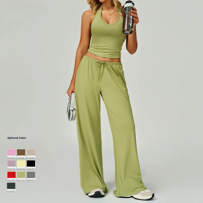 Women's 2/3 Pieces Quick-Dry Vest/Cropped Top and Drawstring Pants Set