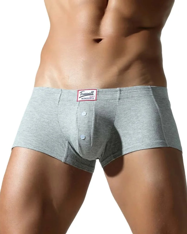 Men's Low-Waist Convex Pouch Boxer Briefs with Button Fly