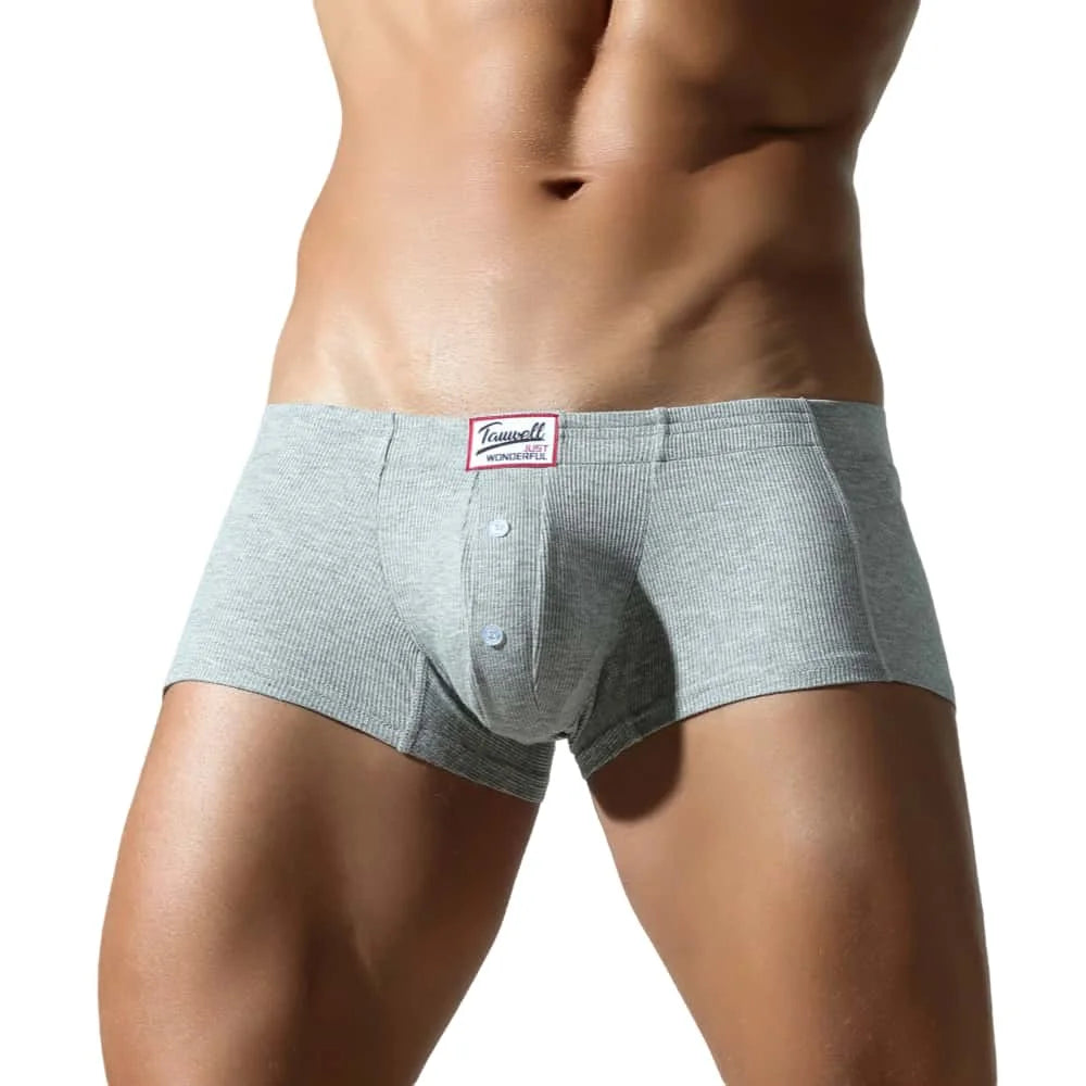 Men's Low-Waist Convex Pouch Boxer Briefs with Button Fly
