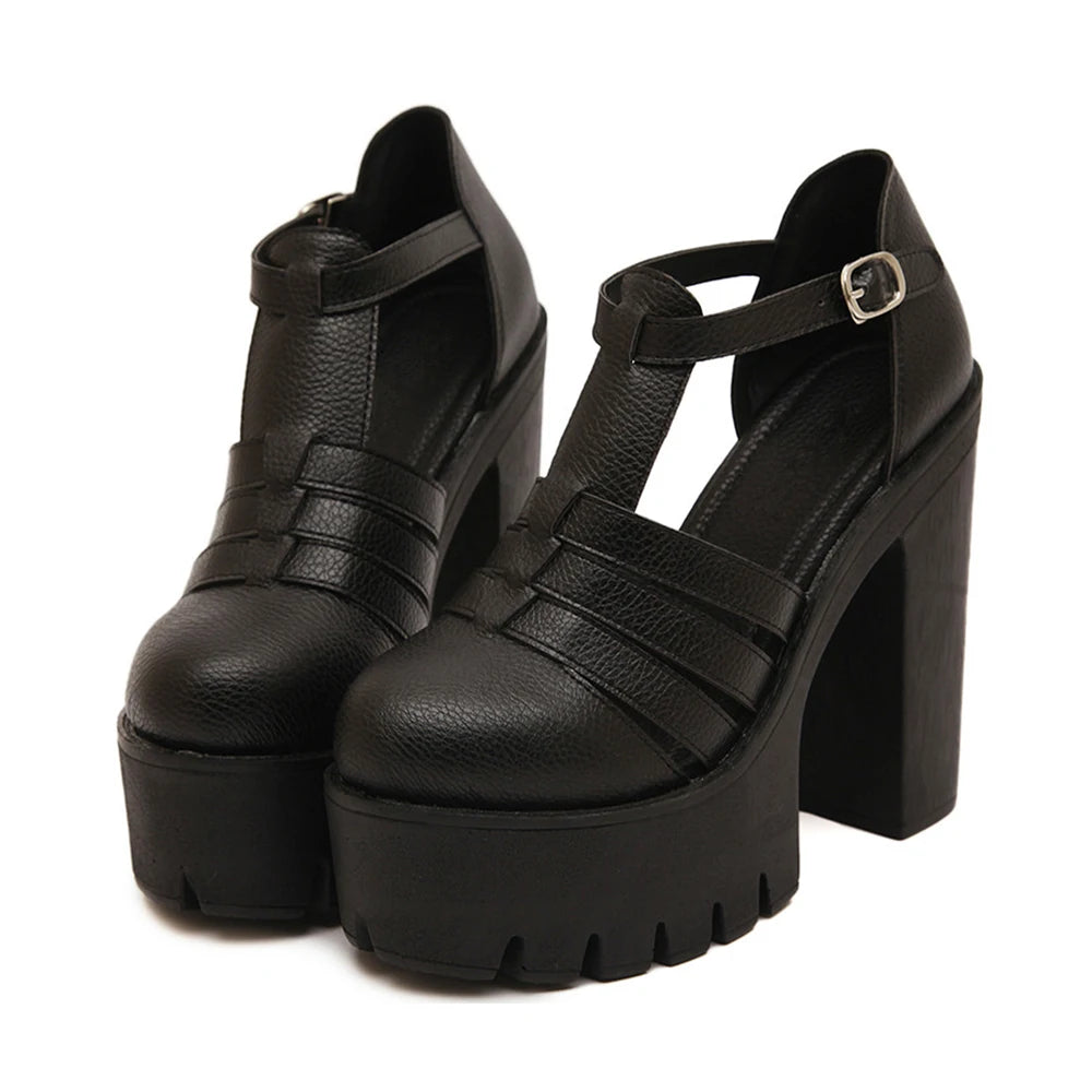Women's  Closed-Toe Block Heeled Sandals with Ankle Buckle Strap