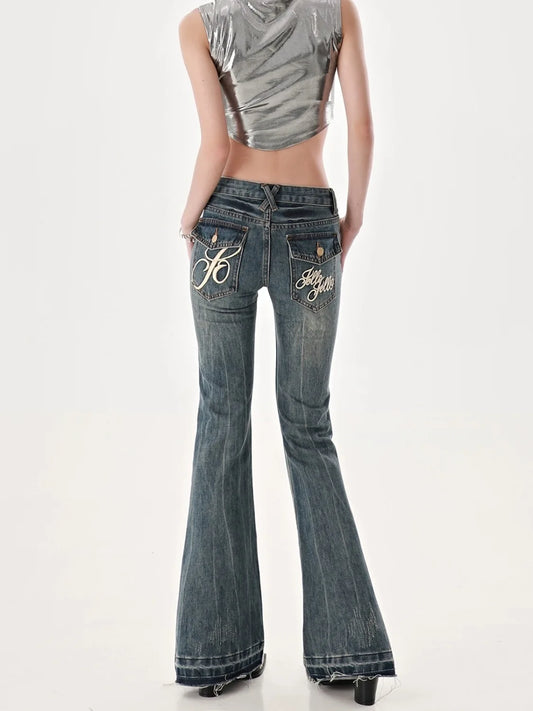 Women's Low Waist Flared Jeans - Slim Fit Micro Flare Pants for a Stylish Look