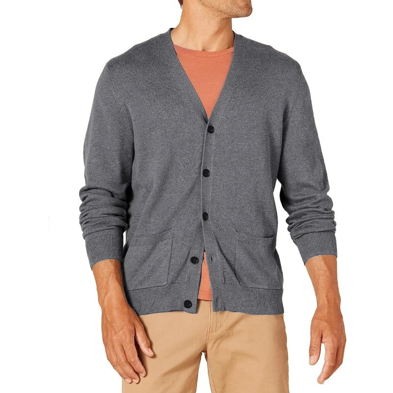 Men's Vintage Long Sleeve Button-Front V-Neck Knitted Cardigan