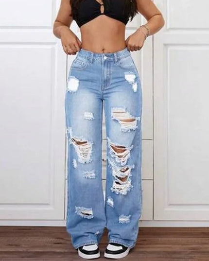 Women's Ripped Knee-Piercing Loose Fit Casual Jeans