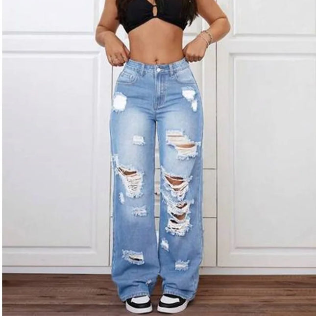 Women's Ripped Knee-Piercing Loose Fit Casual Jeans
