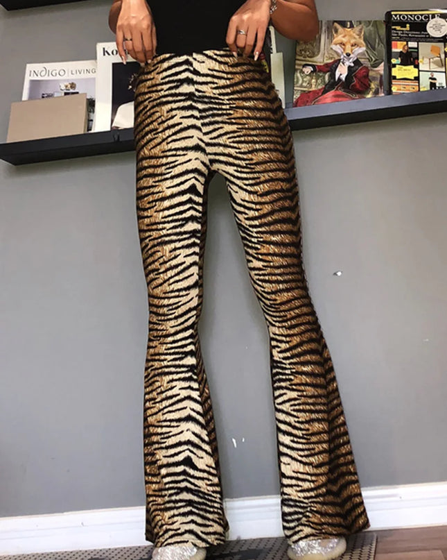 Hugcitar Women's High Waist Leopard Print Flare Pants