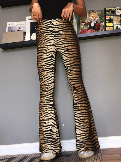 Hugcitar Women's High Waist Leopard Print Flare Pants