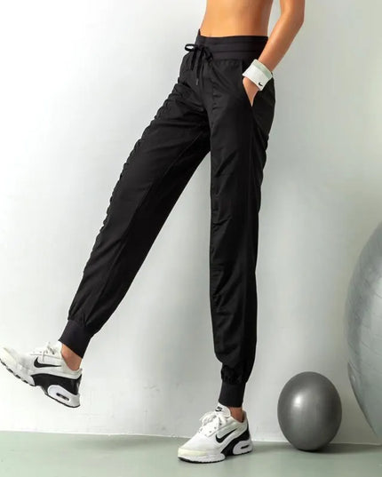 Women's Drawstring Joggers - Quick Dry Athletic Pants with Side Pockets
