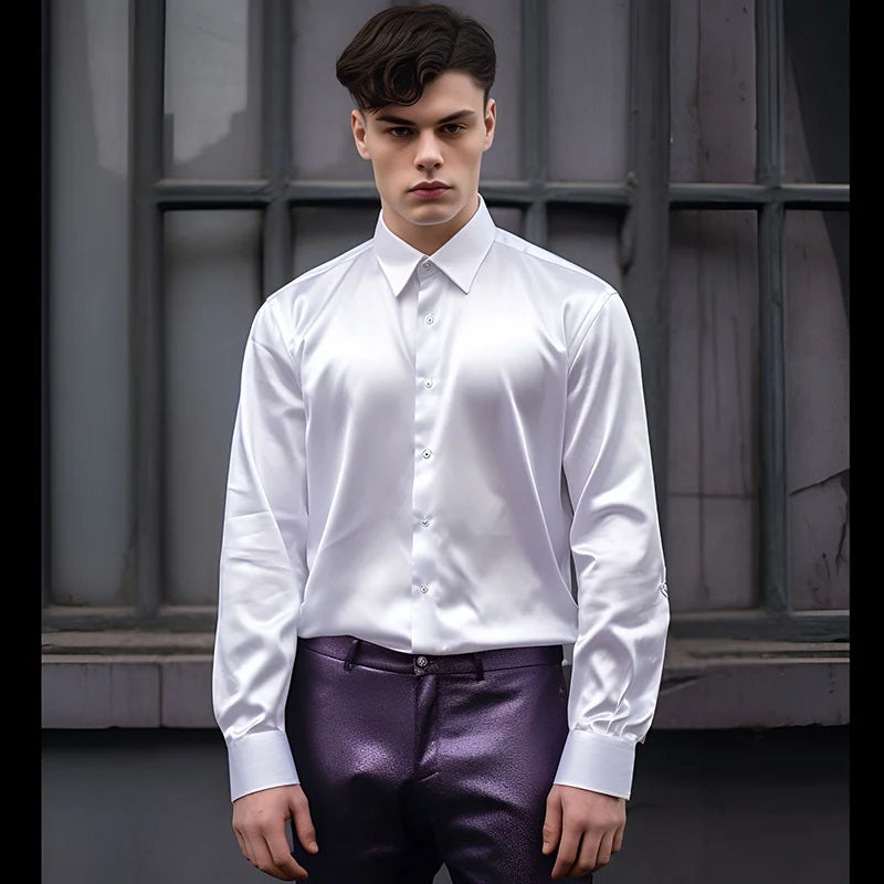 Men's Glossy Button-Up Shirt – Stylish, Slim Fit, Perfect for Formal & Casual Wear
