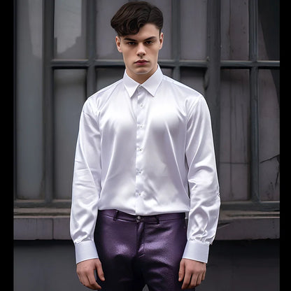 Men's Glossy Button-Up Shirt – Stylish, Slim Fit, Perfect for Formal & Casual Wear