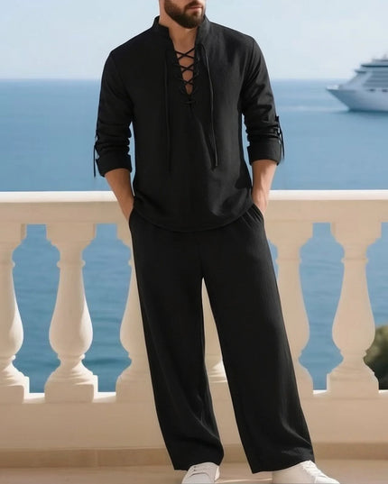 2-Piece Men's Cotton Linen Shirt and Pants Set