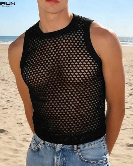 Incerun Men's Mesh Hollow Out O-Neck Tank Top