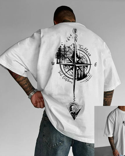Men's Breathable Compass Pattern Printed T-Shirt