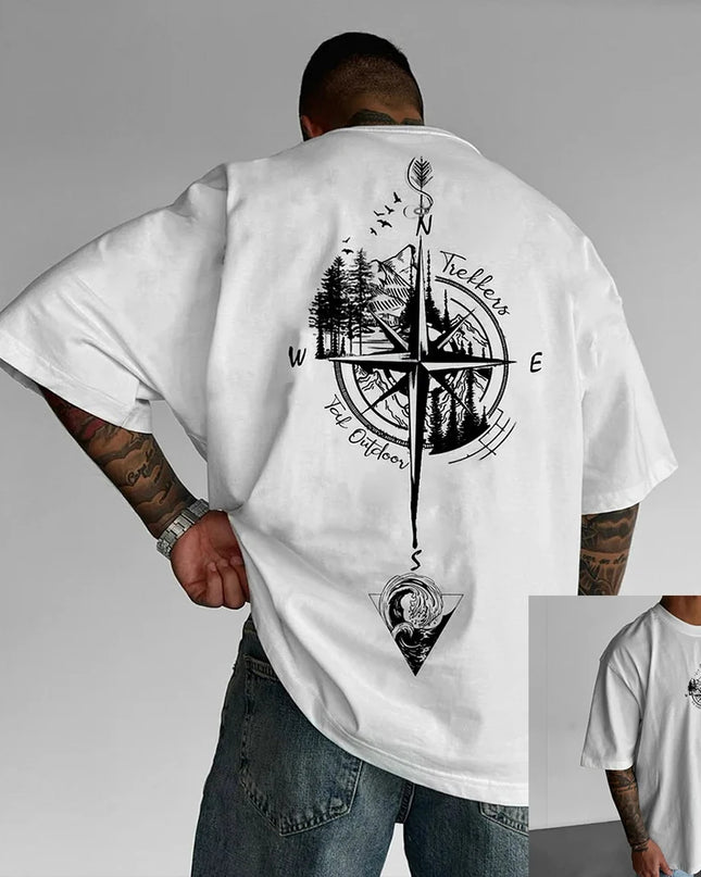 Men's Breathable Compass Pattern Printed T-Shirt