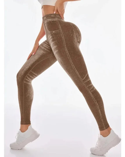 Women’s High-Waisted Seamless Denim-Print Yoga Leggings