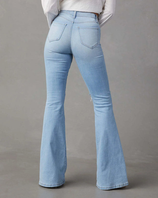Women's Flare Jeans - Casual High-Waist Long Slim Pants