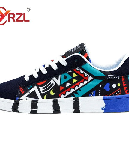 YRZL Men's Canvas Lace-Up Sneakers with Geometric Design