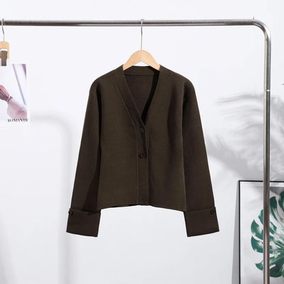 Women's Knitted V-Neck Cardigans with Slim Fit & Button Design