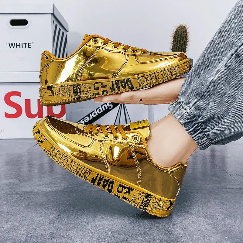 Premium Glossy Lace-Up Sneakers for Men